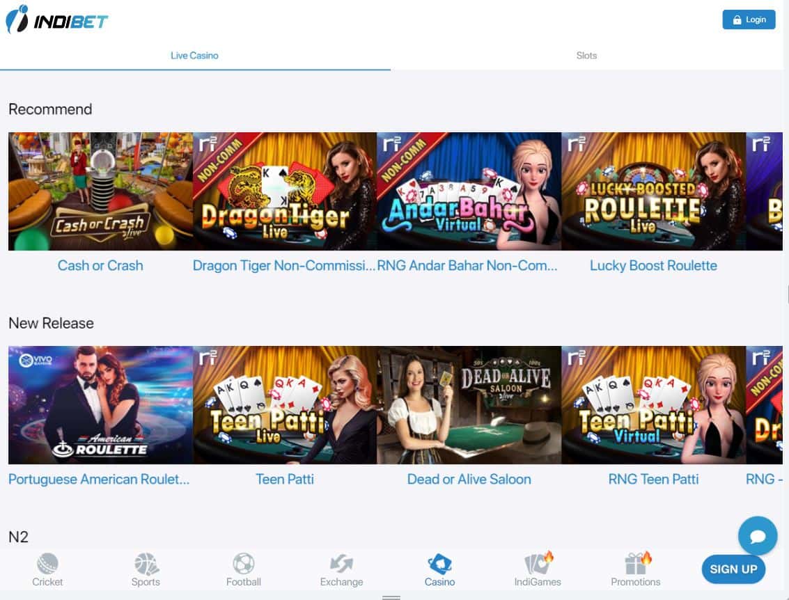 Indibet casino games