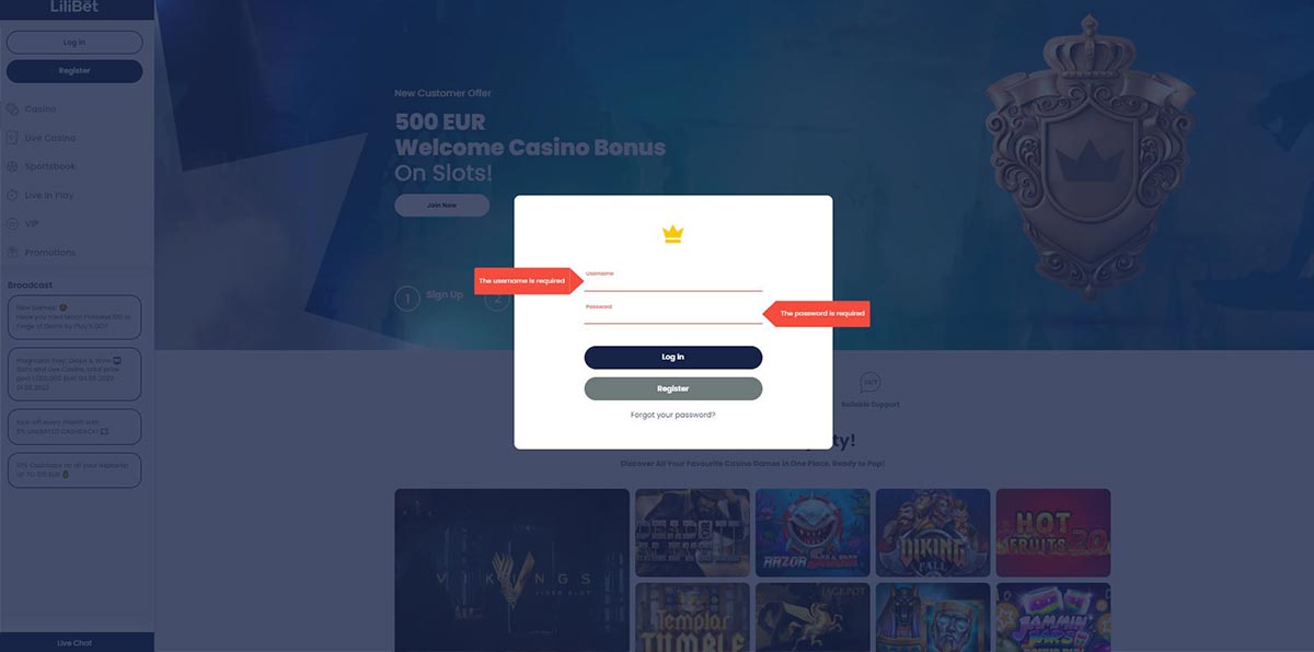 lilibet casino login