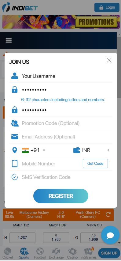 Login into the Indibet betting app