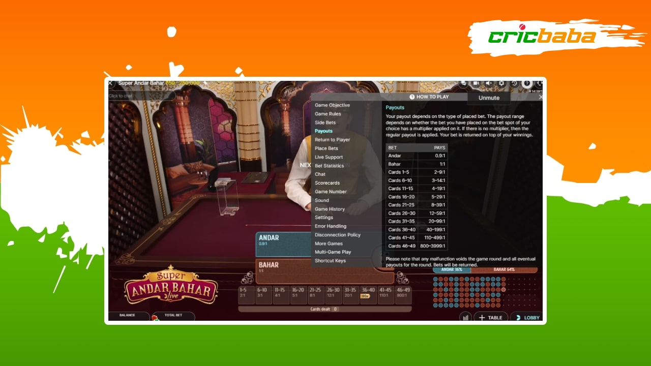 Super andar bahar casino game payouts