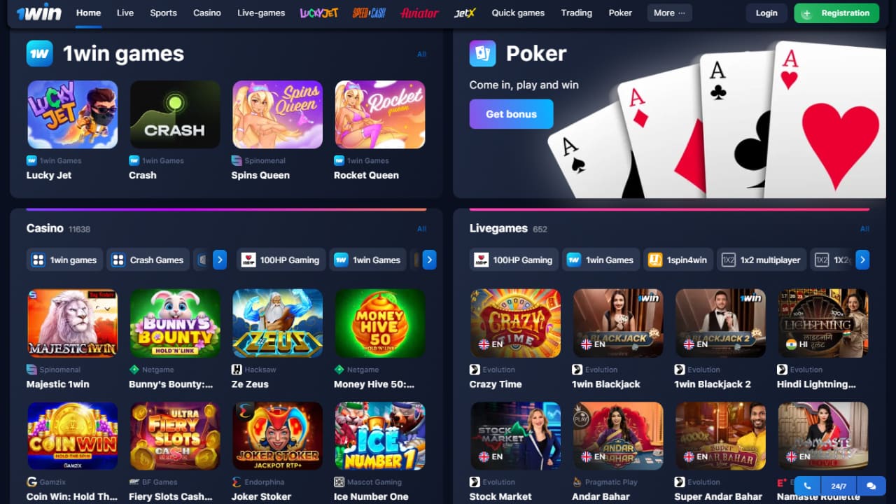 1win online casino and live casino