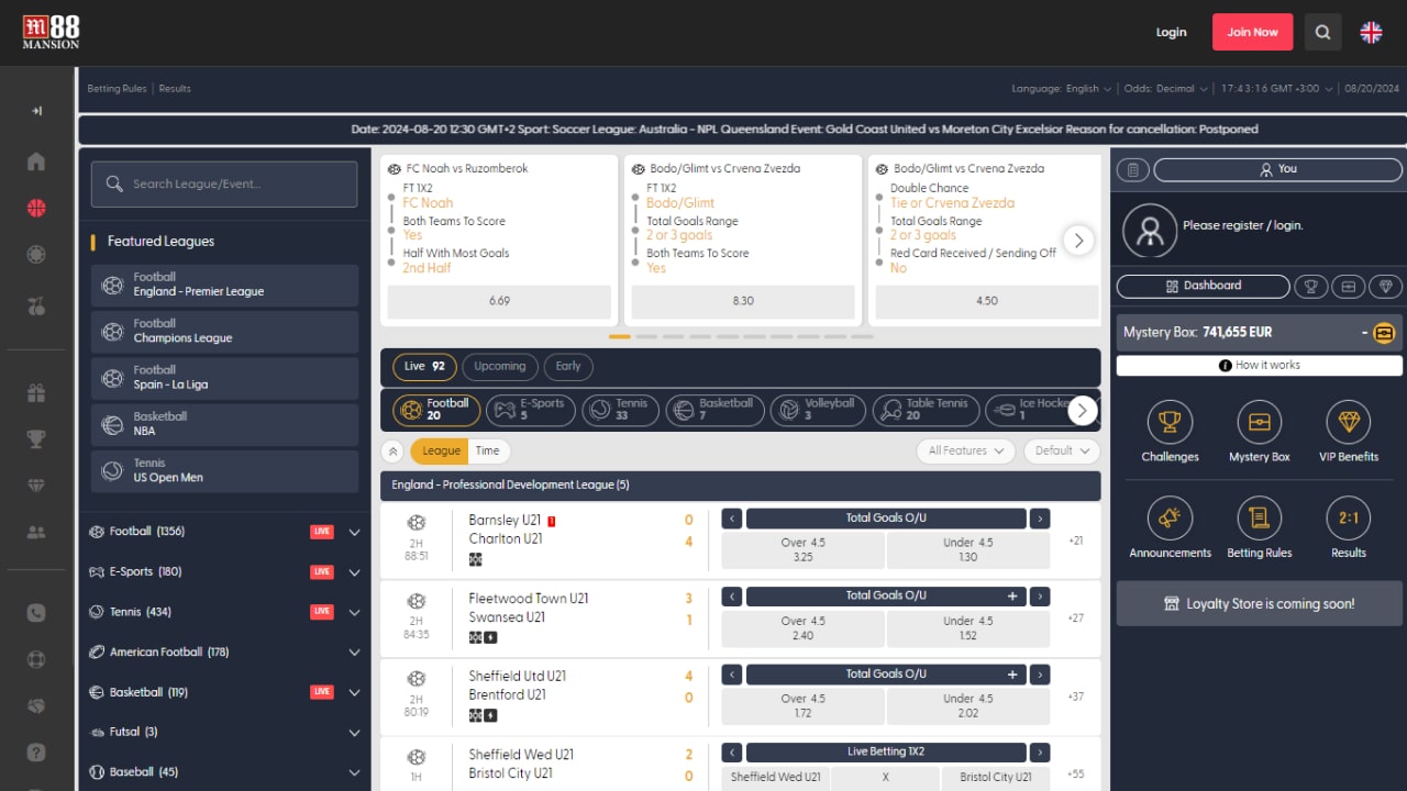 M88 betting and odds